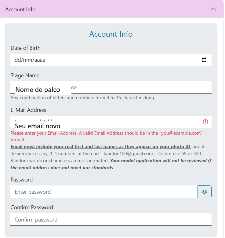 primeira sessão de informações da aplicação